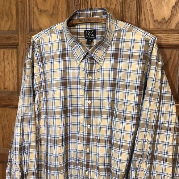 Jos. A Bank Cotton Shirt Men's size XXL Brown & Blue Plaid Long Sleeve Button Up - Picture 3 of 9